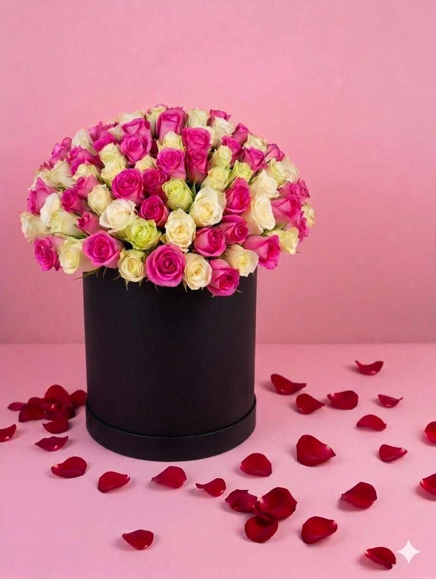 Premium Rose Box — White & Pink