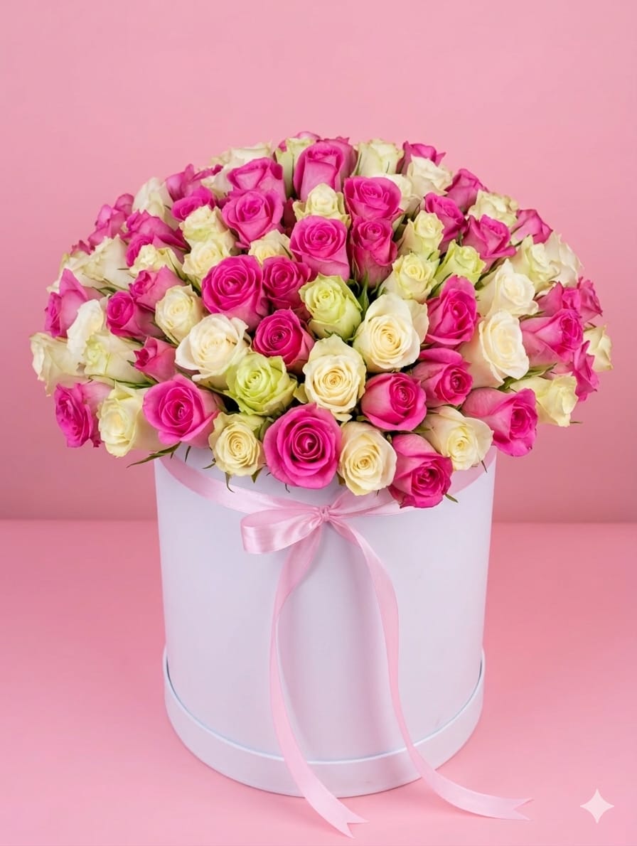 Premium Rose Box — White & Pink